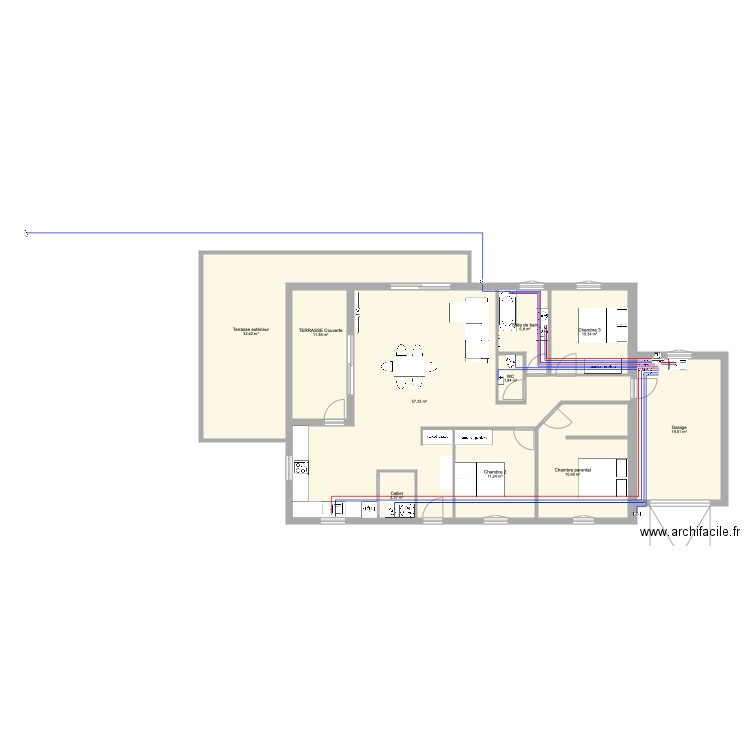 Maison 109 m2  garage 19 m2 plomberie. Plan de 0 pièce et 0 m2