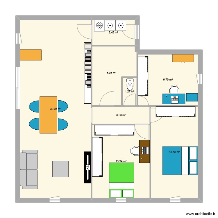 Appart Porte Gellée V1. Plan de 8 pièces et 92 m2
