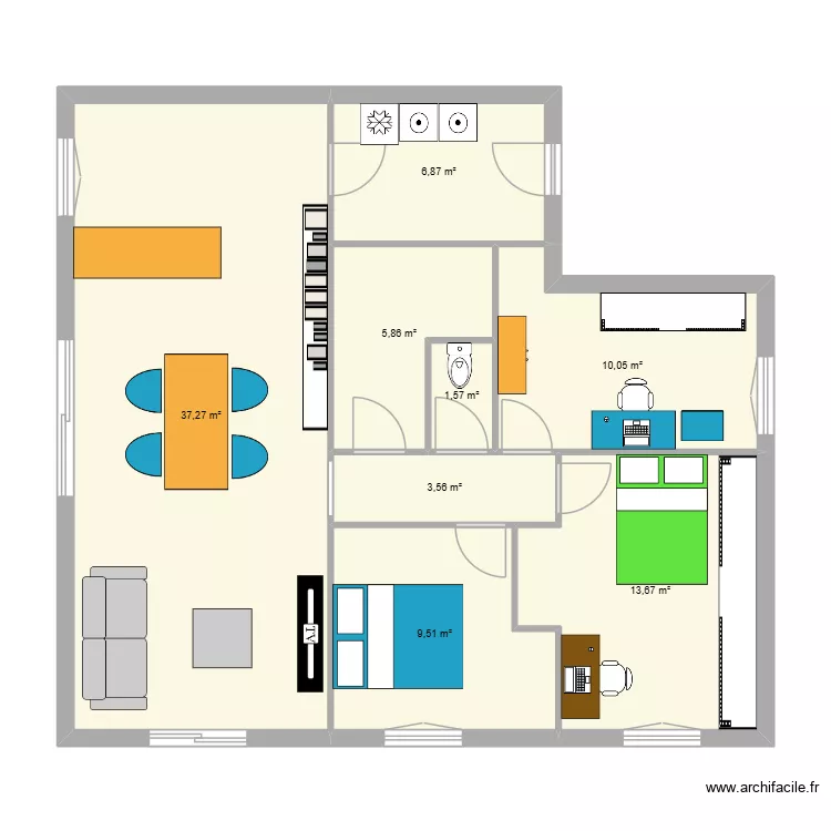 Appart Porte Gell&eacute;e V1. Plan de 8  et 88 m²