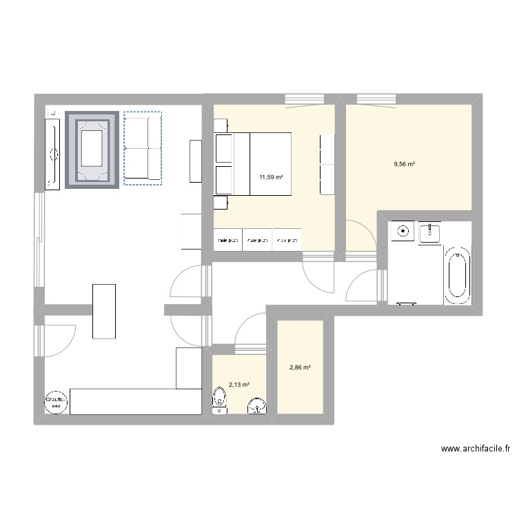 Appartement . Plan de 4 pièces et 26 m2