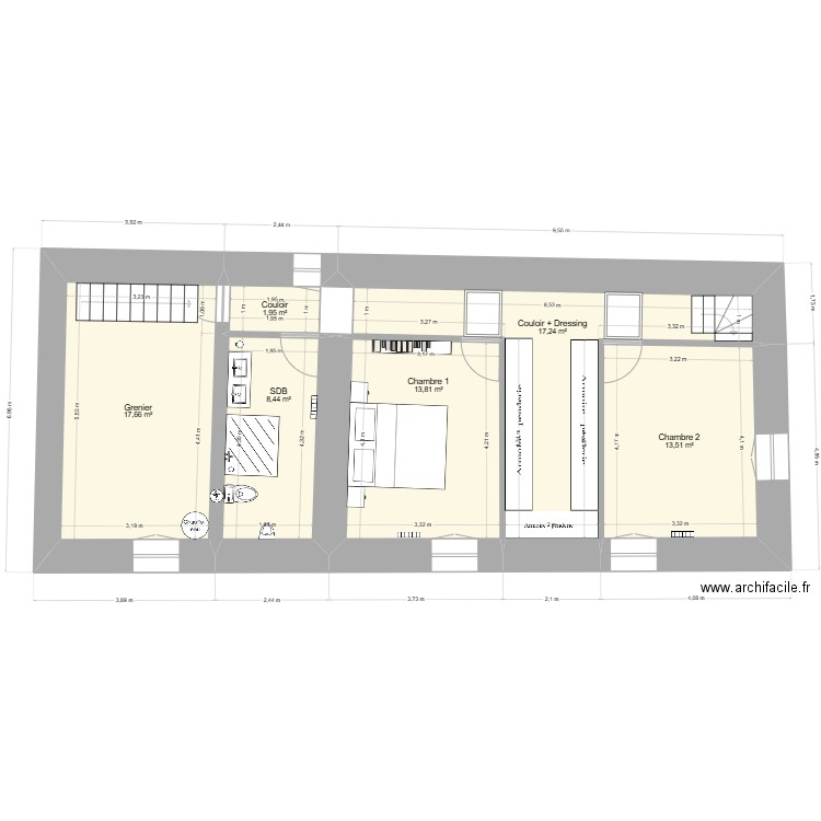 Etage Mark 3. Plan de 6 pièces et 73 m2