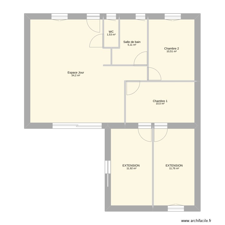Plan maison avec extension . Plan de 7 pièces et 86 m2