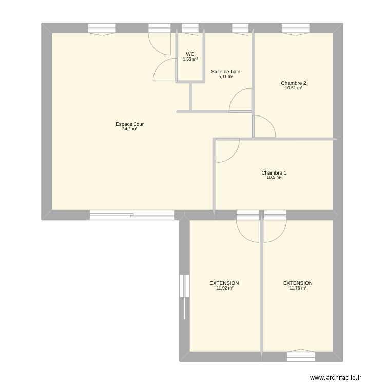 Plan maison avec extension . Plan de 0 pièce et 0 m2