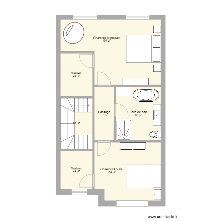 Maison de ville Traversée ÉTAGE MODIFIÉ. Plan de 7 pièces et 56 m2