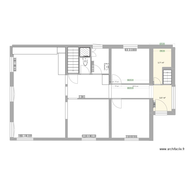 MAISON JAUNE. Plan de 2 pièces et 7 m2