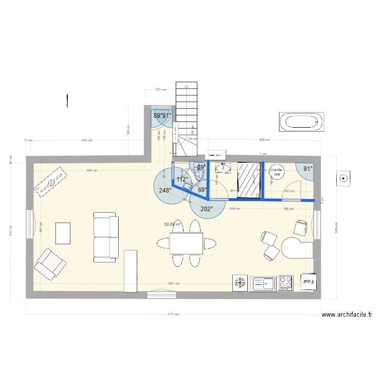 appart 5 - 60m² + duplex avec sdb. Plan de 1 pièce et 53 m2