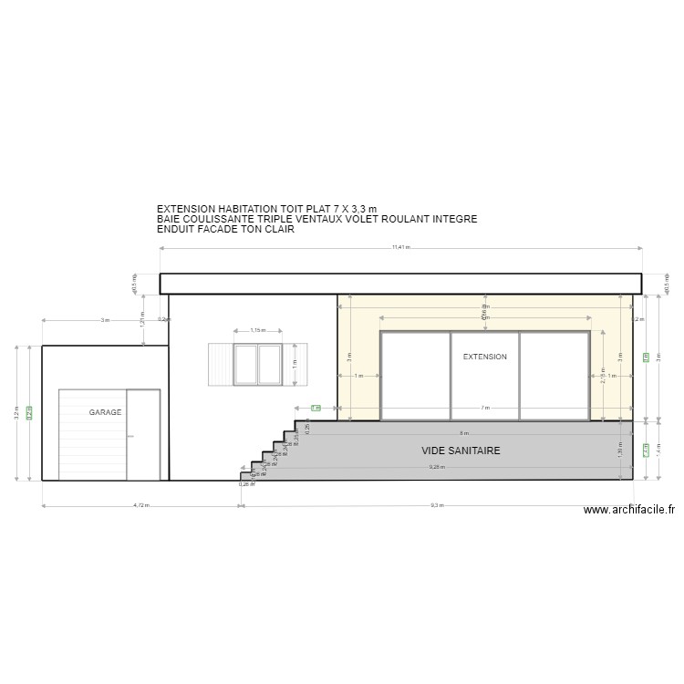 FACADE SUD MODIFIEE. Plan de 5 pièces et 63 m2