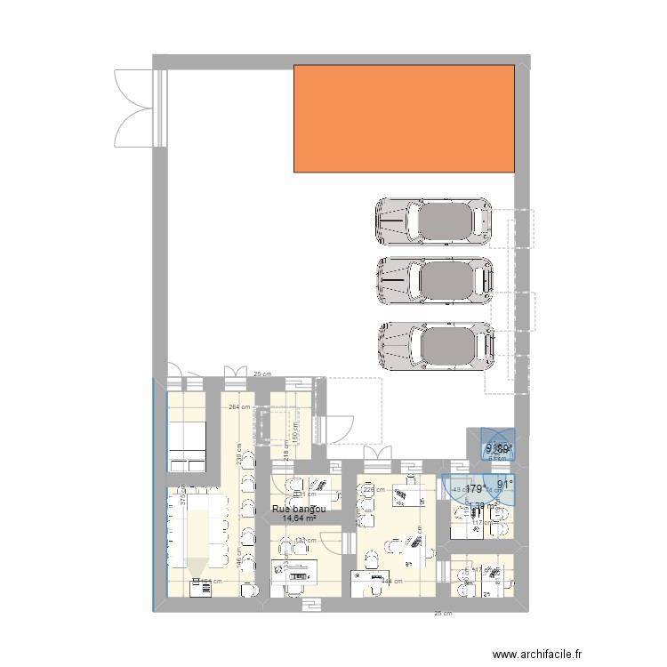 Bangou. Plan de 3 pièces et 16 m2