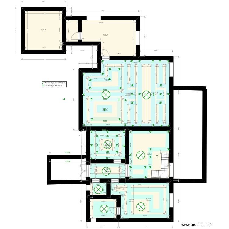 PLAN ELECTRICITE 07. Plan de 14 pièces et 244 m2