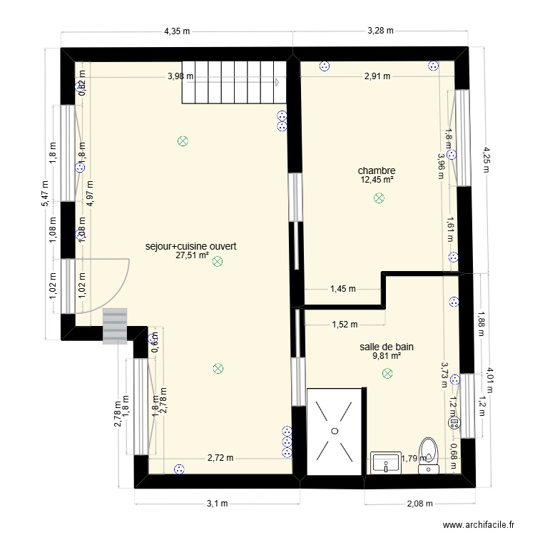 leroy chritophe. Plan de 3 pièces et 50 m2