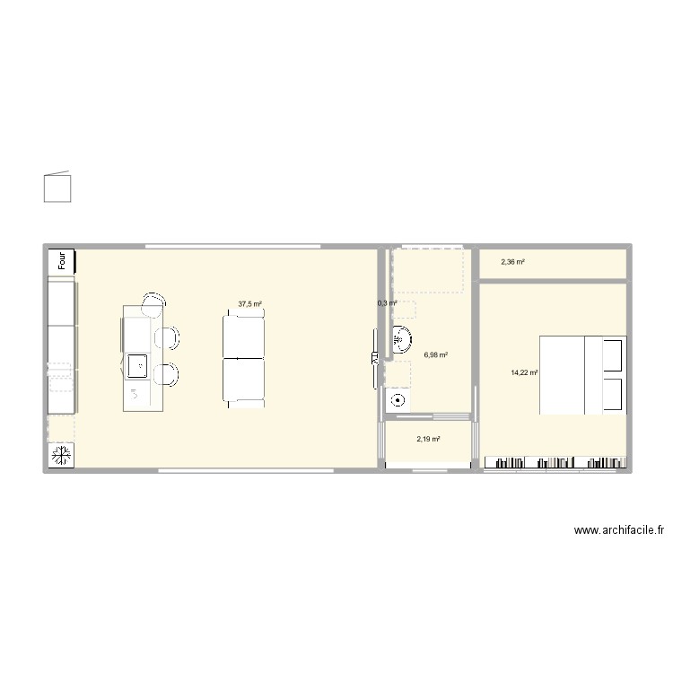 gff. Plan de 6 pièces et 64 m2