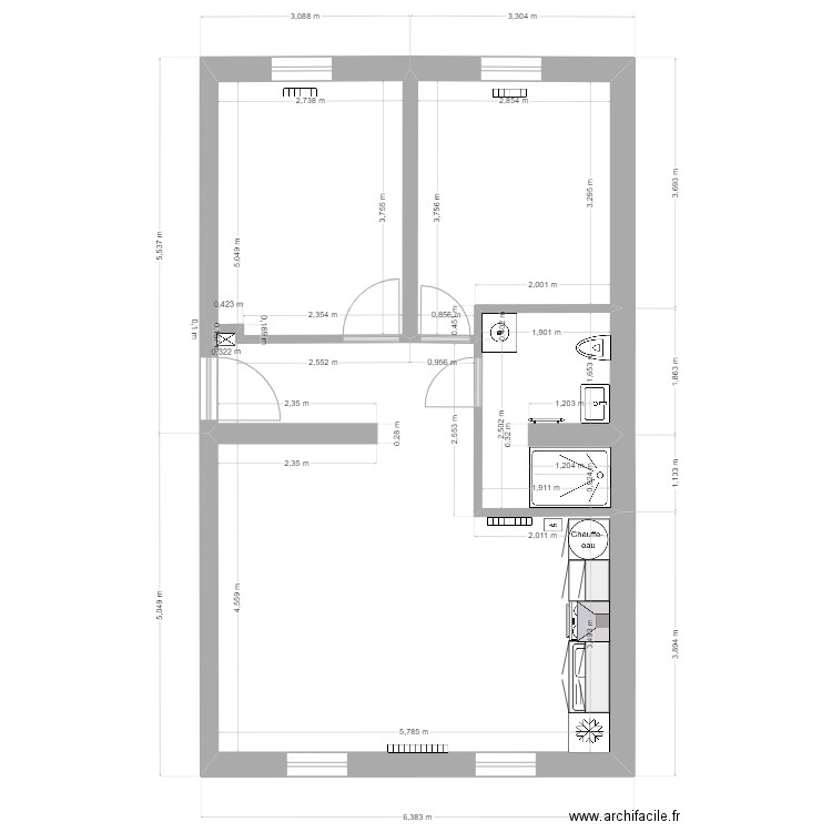 Algrange F3 avec côtes final 21.02.2023. Plan de 3 pièces et 54 m2