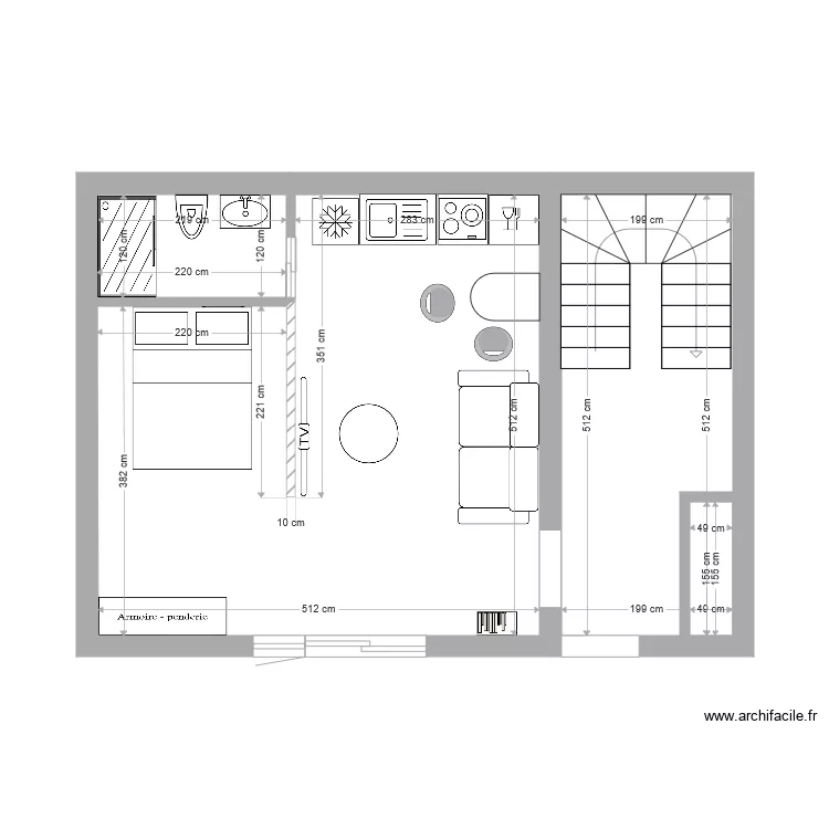 studio 25m2 meubl&eacute;. Plan de 