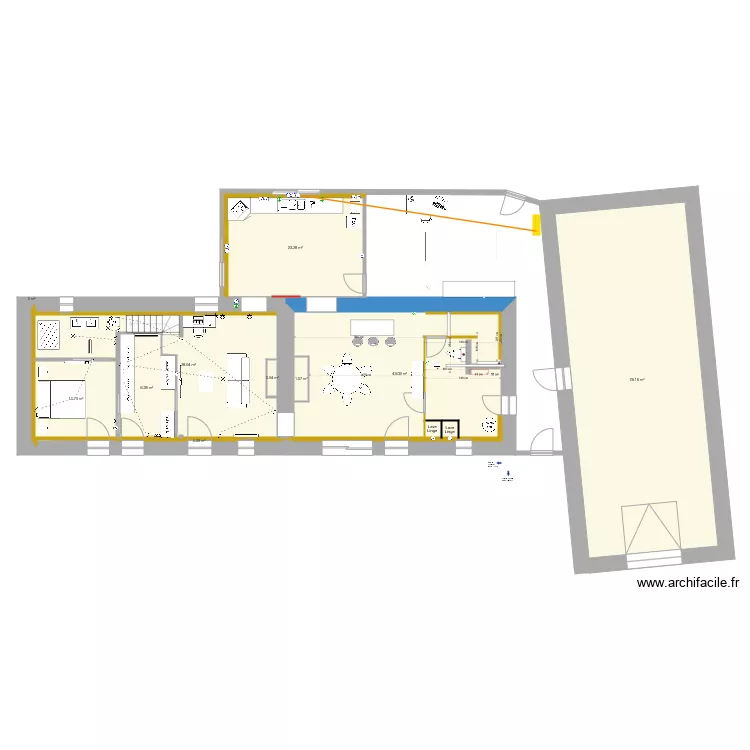 habitation mur de refend WC cellier. Plan de 