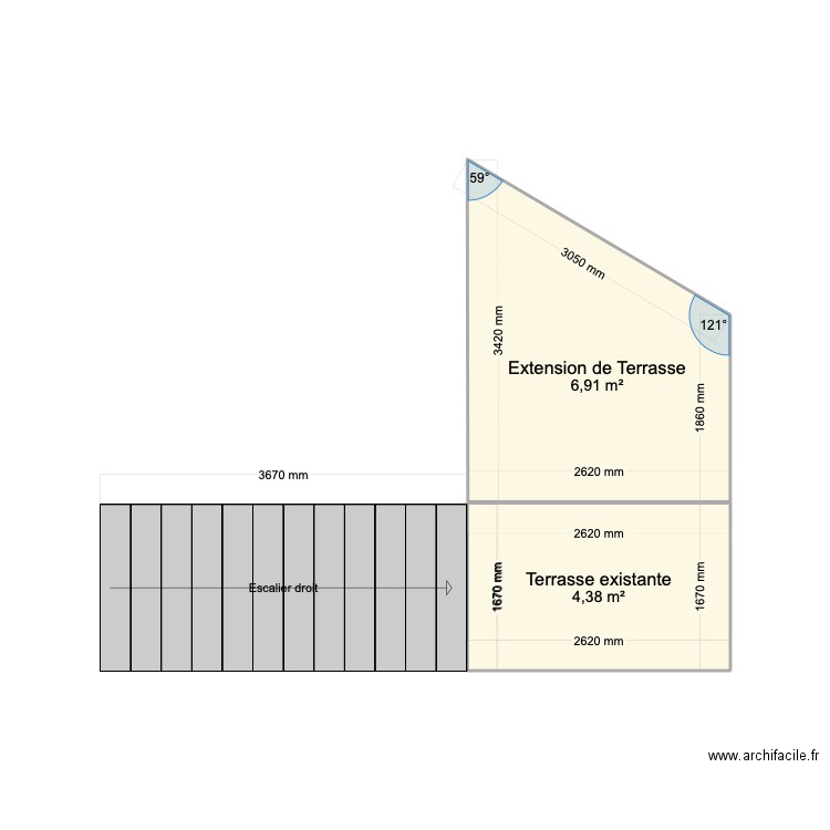 Extension de Terrasse Saint Sylvain. Plan de 2 pièces et 11 m2