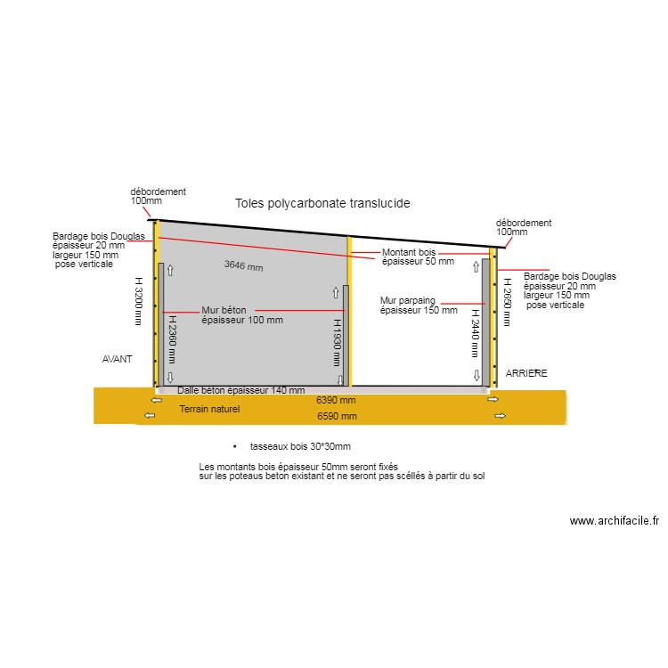 DP3 PLAN EN COUPE APRES RENOVATION. Plan de 1 pièce et 11 m2