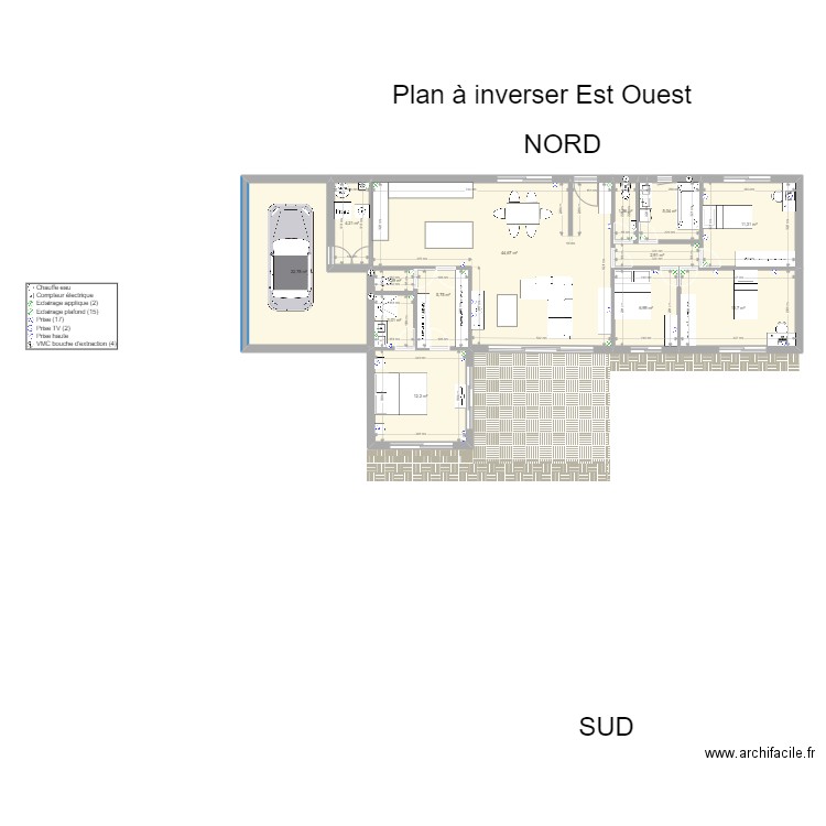 Maison chevroux L G sans D. Plan de 13 pièces et 135 m2