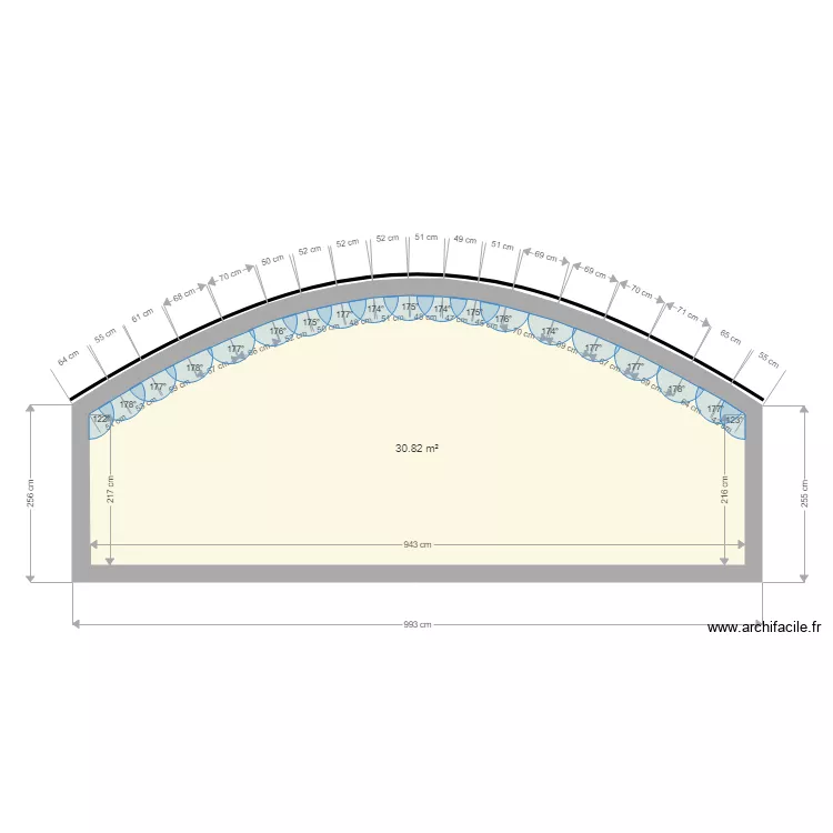 Mur courbe. Plan de 