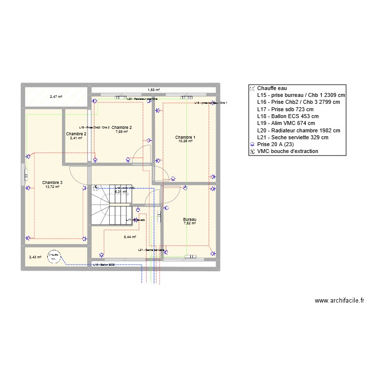 Dammartin etage prise. Plan de 10 pièces et 60 m2