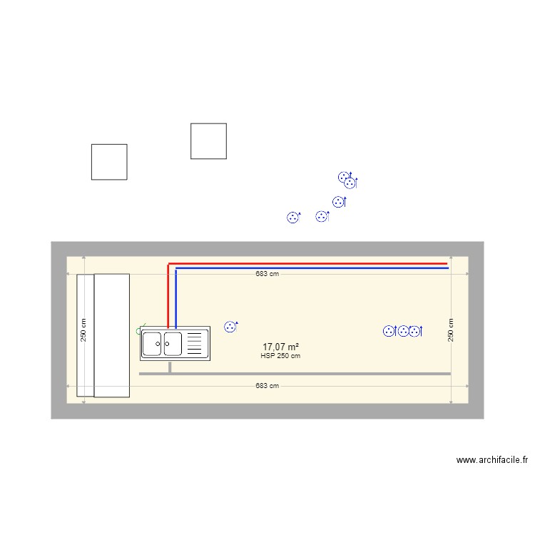 ateleier coté salon. Plan de 1 pièce et 17 m2