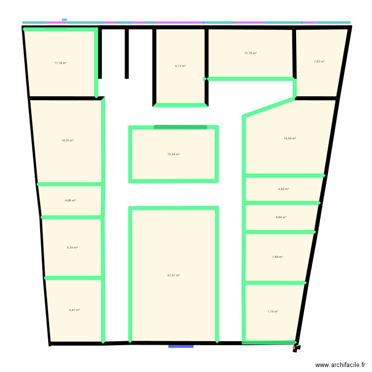 Plan 1 DNT. Plan de 15 pièces et 151 m2