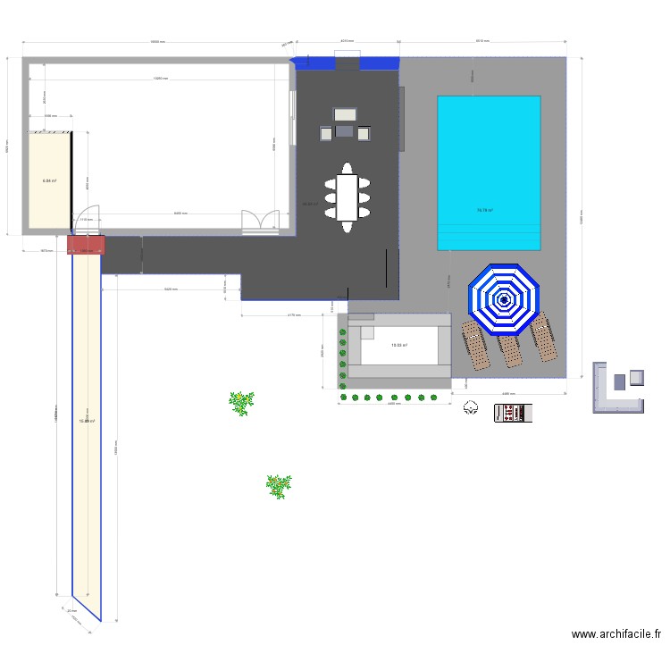 Plan Exterieur terasse avec piscine 6 par 4 modif plage version Gwen. Plan de 0 pièce et 0 m2