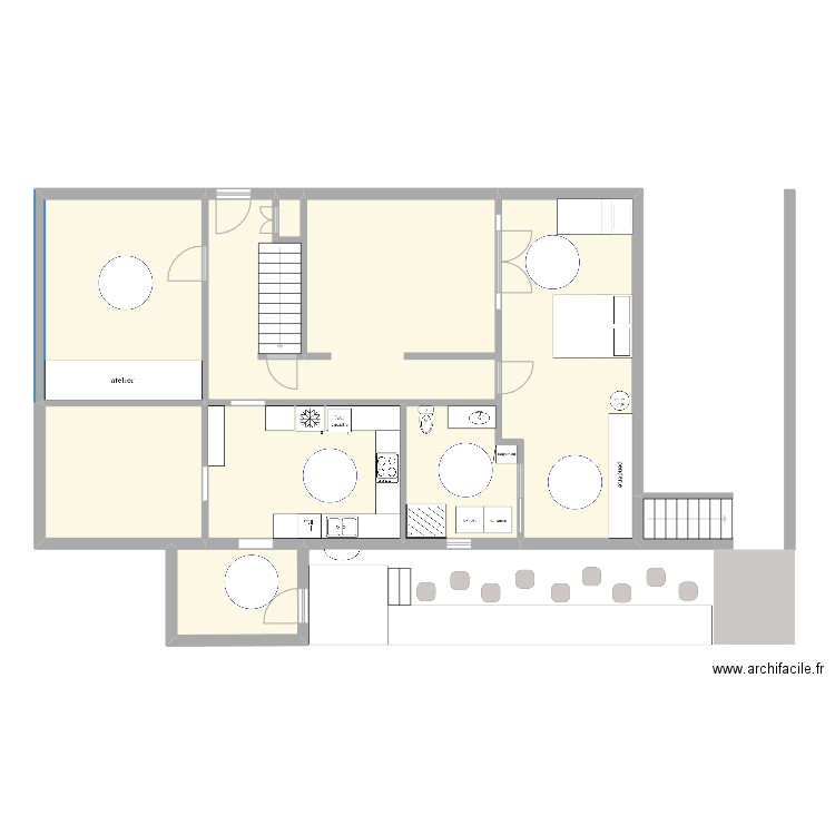 croquis rez-de-chaussée. Plan de 7 pièces et 127 m2