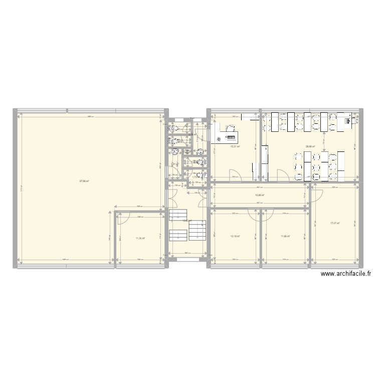 R+2 Guillemin projet. Plan de 15 pièces et 219 m2