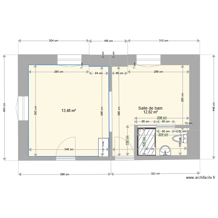 Studio, nouveau plan ok avec salle de bain. Plan de 2 pièces et 26 m2