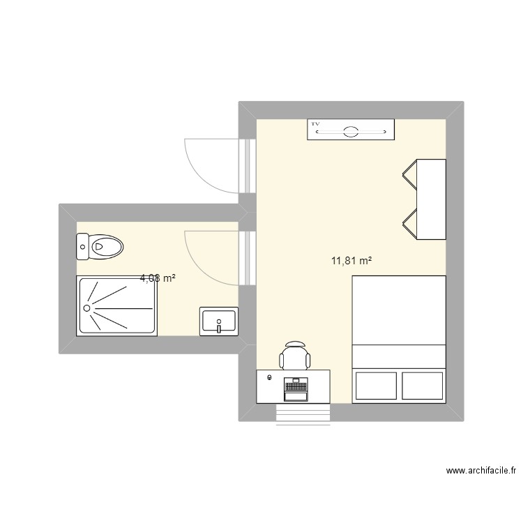 yang. Plan de 2 pièces et 16 m2