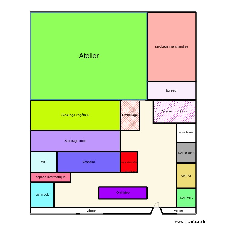 plan magasin fleurs de chine. Plan de 20 pièces et 220 m2