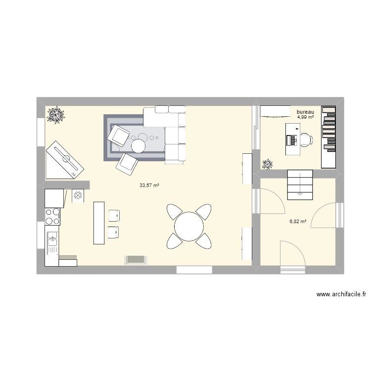 salon 1. Plan de 3 pièces et 45 m2