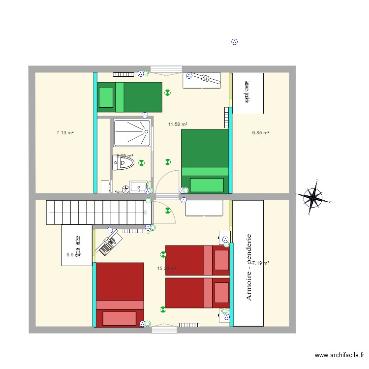 nouvel amenagement combles bayonne 2 dortoirs et sde. Plan de 7 pièces et 60 m2