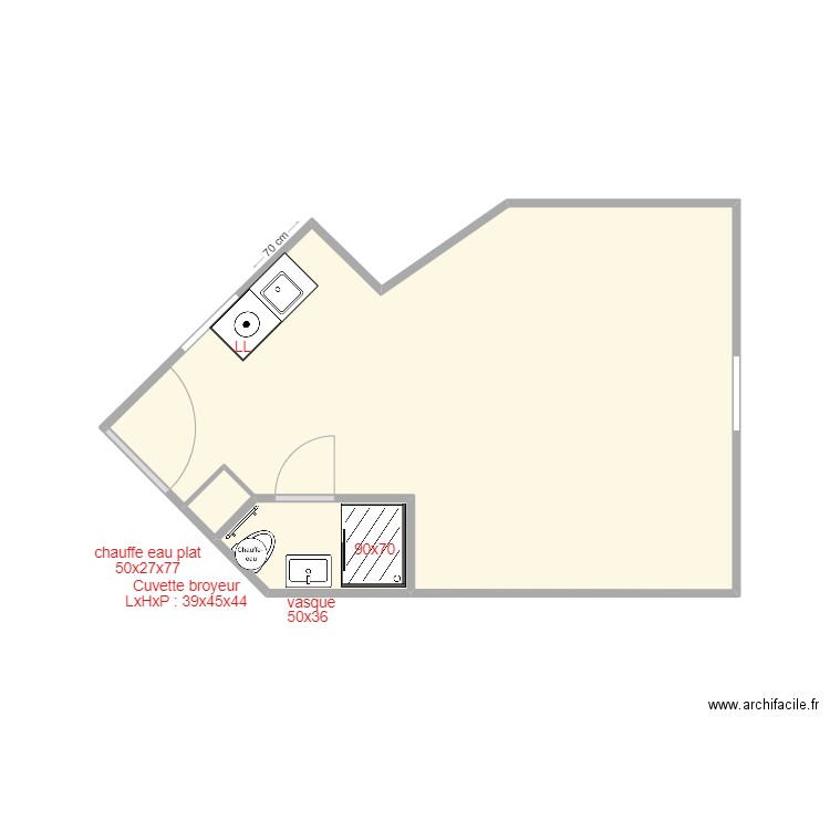 VAUTHIER PLOMBERIE V 3. Plan de 2 pièces et 22 m2