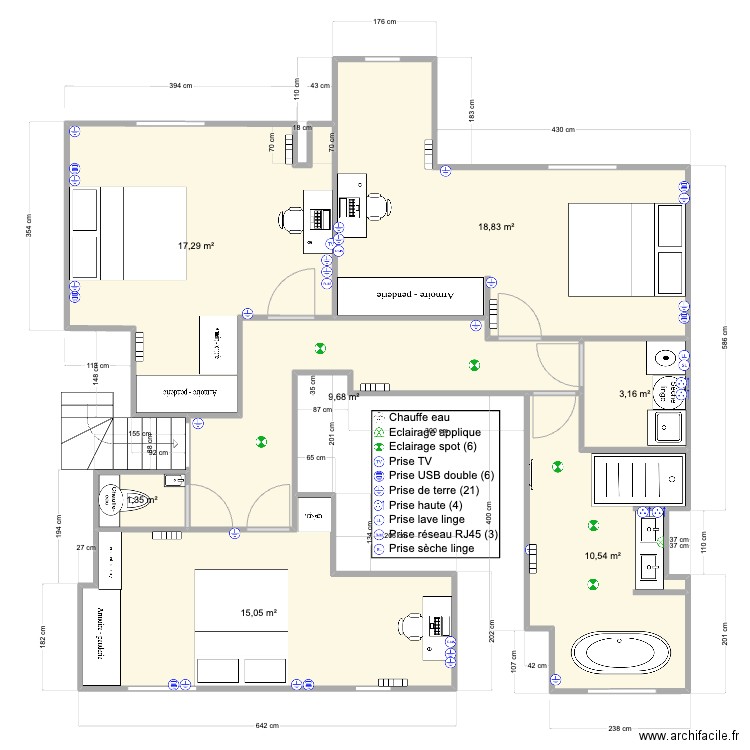 Pornichet 1er Base V2. Plan de 7 pièces et 76 m2