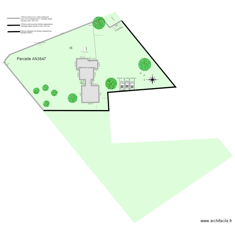 Plan AVEC clôture et portail. Plan de 1 pièce et 137 m2