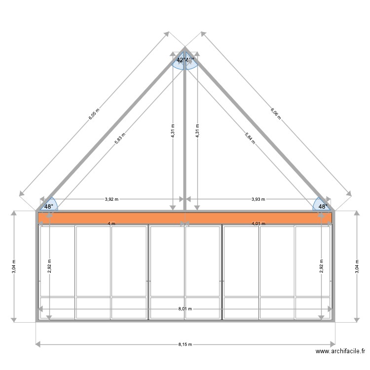 Facade SUD  état projeté projet 3 avec appentis vitré. Plan de 0 pièce et 0 m2