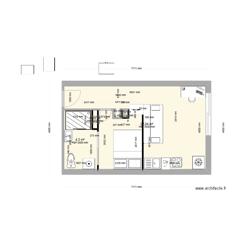 25 Parmentier V2. Plan de 4 pièces et 27 m2