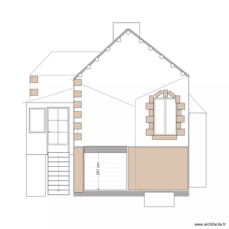 FACADE LATERALE COTE DROIT . Plan de 