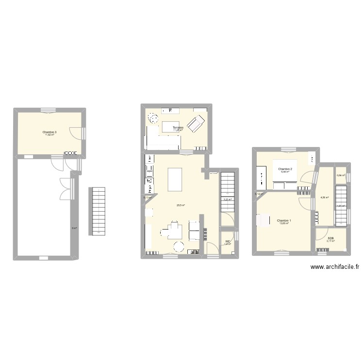 Maison Chatillon avec meubles 2. Plan de 14 pièces et 91 m2