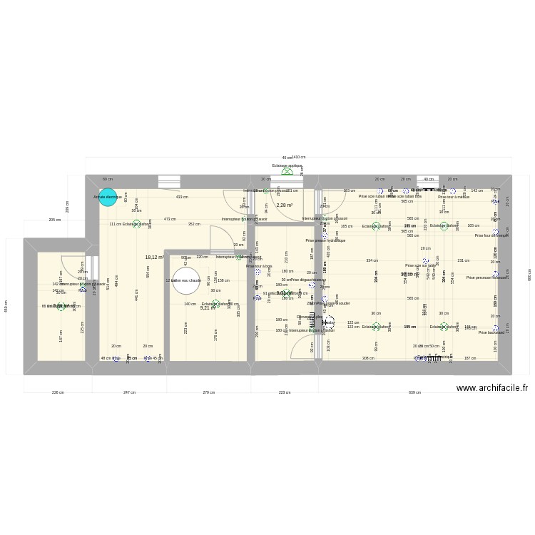 Cave sans machines. Plan de 6 pièces et 78 m2