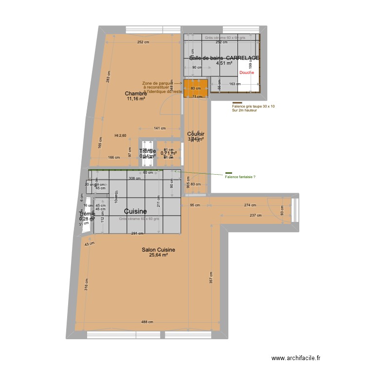 Morillons Sols. Plan de 7 pièces et 46 m2