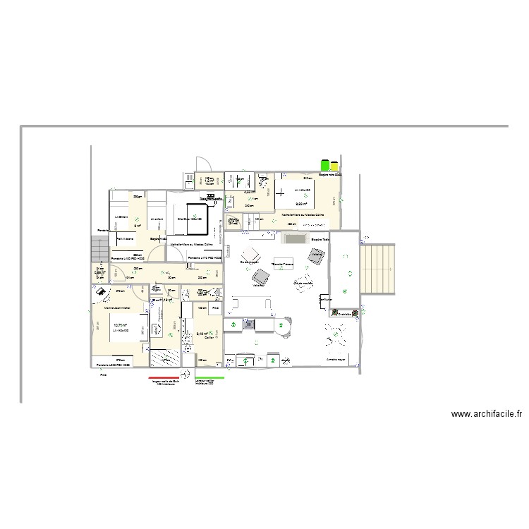 THARON plan cellier sdb + placard. Plan de 10 pièces et 56 m2