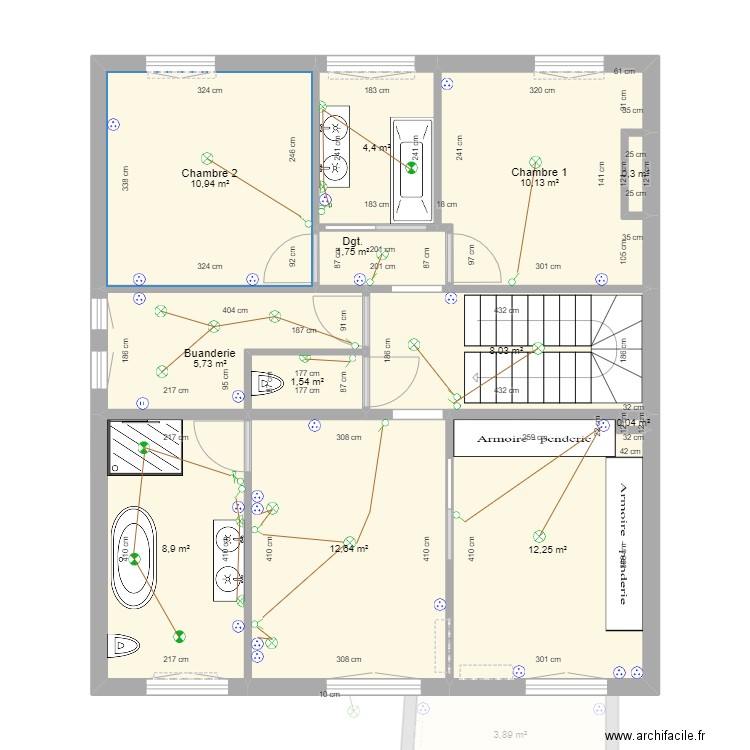 Maison Colombes projet Elec. Plan de 22 pièces et 154 m2