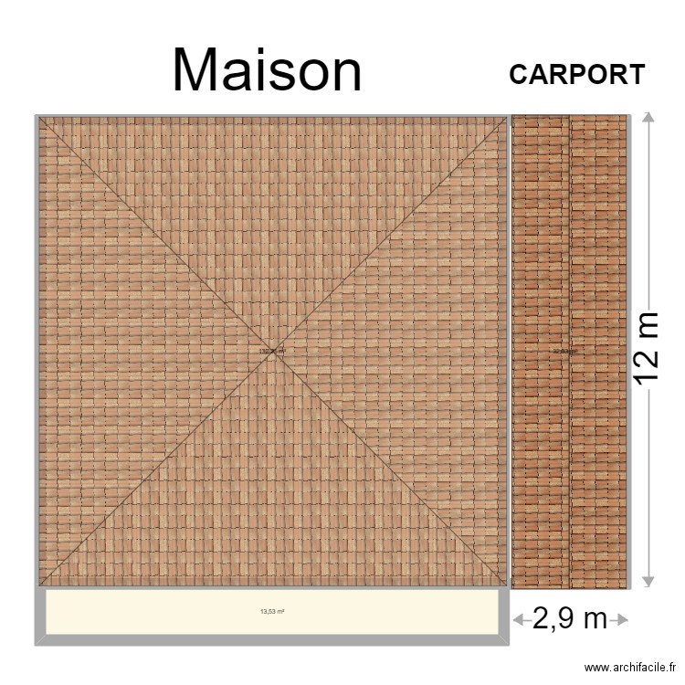Extension Carport. Plan de 3 pièces et 178 m2