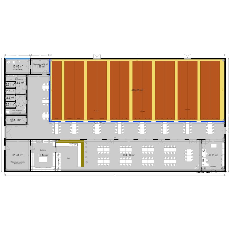 Projet salle jauche 15 terrains intérieurs. Plan de 0 pièce et 0 m2