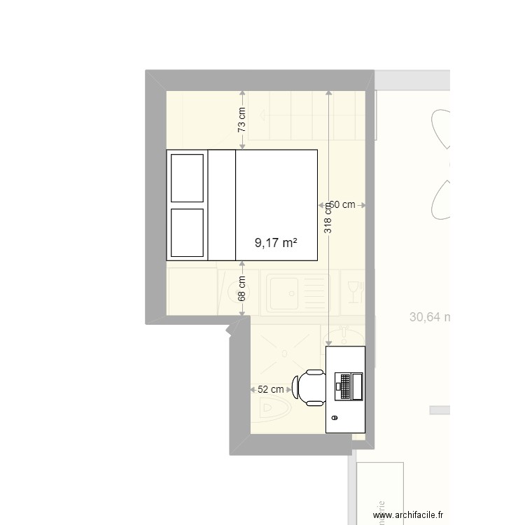 Anjou 2. Plan de 2 pièces et 40 m2