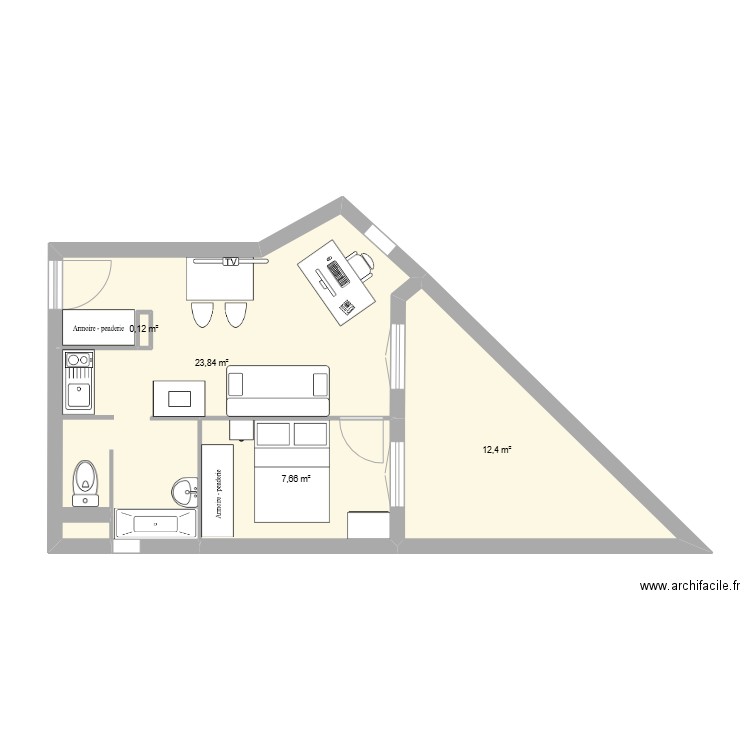 cuisine 2. Plan de 4 pièces et 44 m2