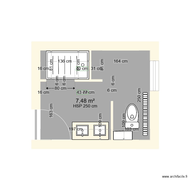 salle sain . Plan de 1 pièce et 7 m2