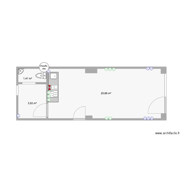 Local avant. Plan de 3 pièces et 26 m2